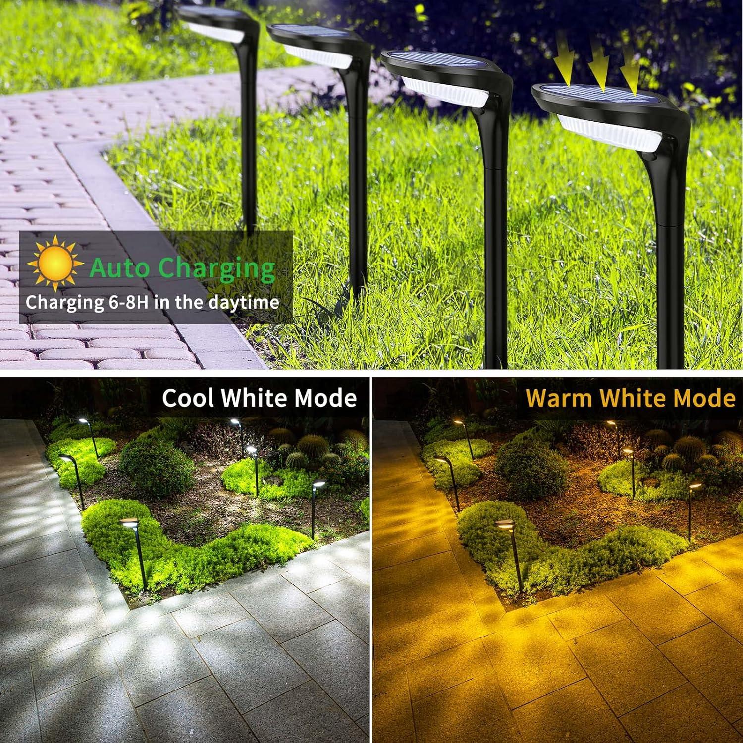 JSOT 4 Pack Solar Pathway Lights, Solar Garden Lights for Walkway, Driveway, Yard, White Light & Warm Light