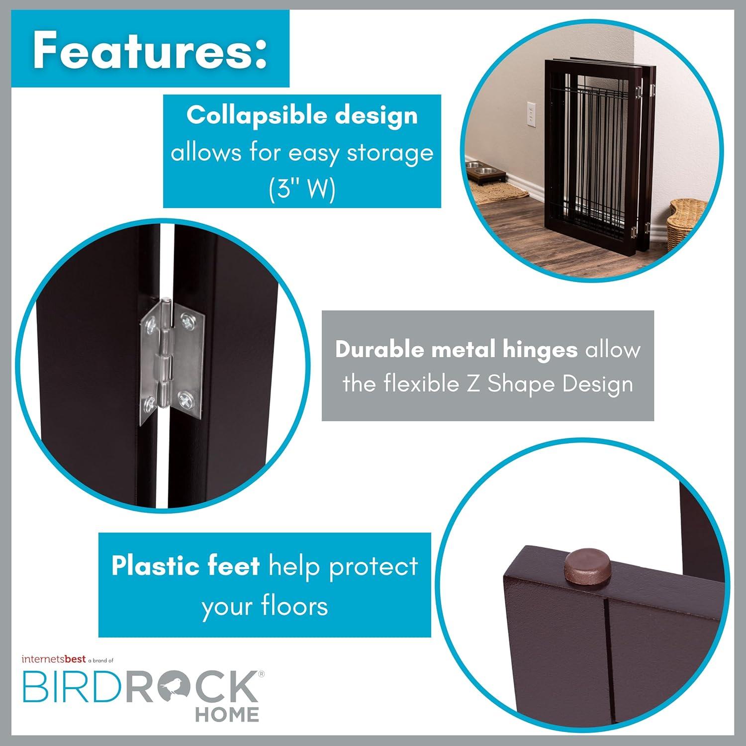 Espresso Freestanding 3-Panel Dog Gate with Wire Mesh