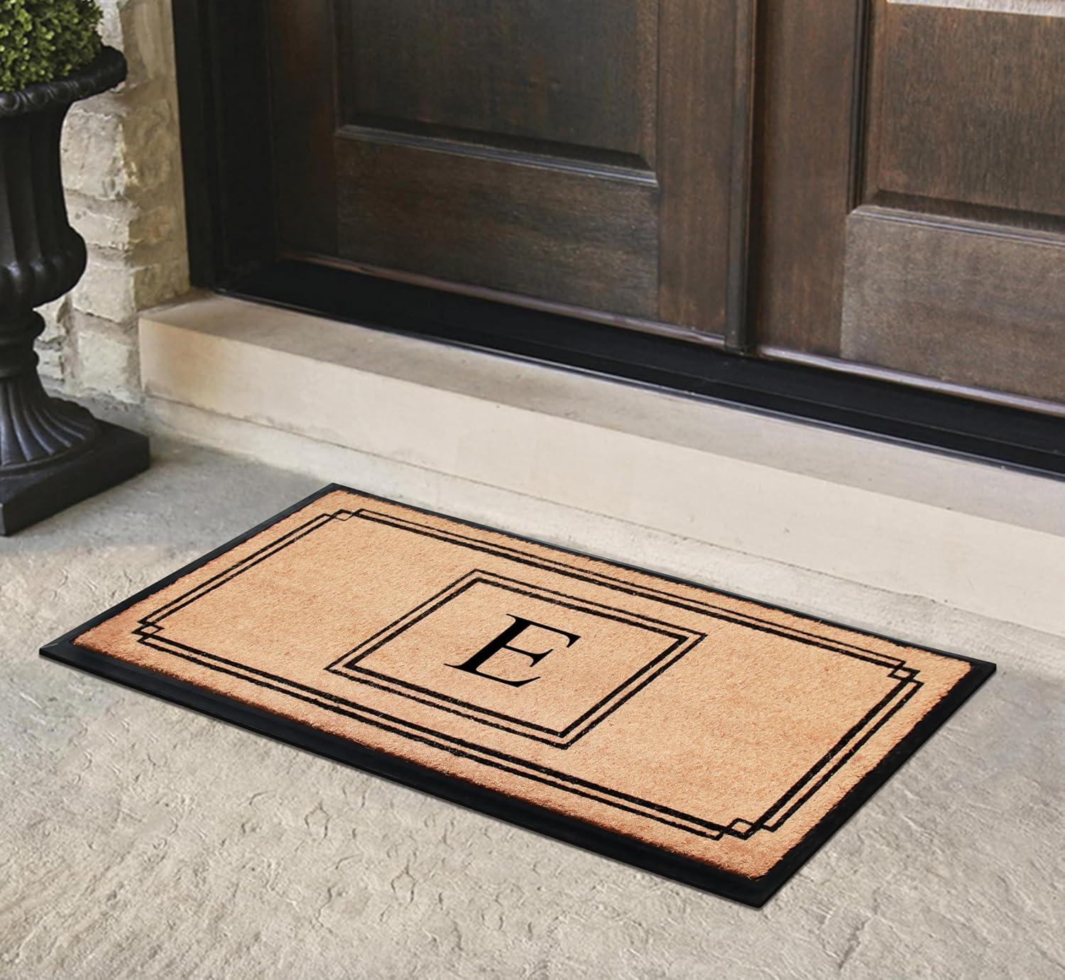 Personalized Black and Beige Coir Outdoor Doormat