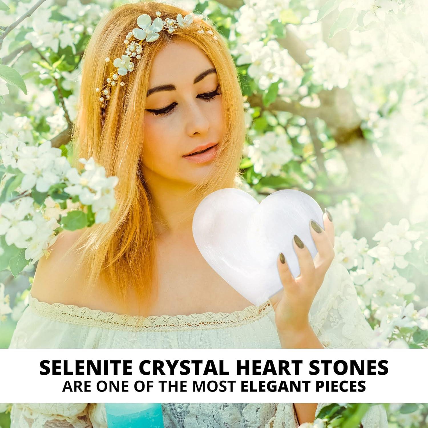 White Selenite Crystal Heart Stone Figurine