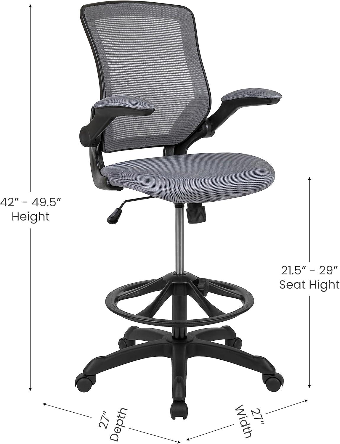 Flash Furniture Mid-Back Mesh Ergonomic Drafting Chair with Adjustable Foot Ring and Flip-Up Arms