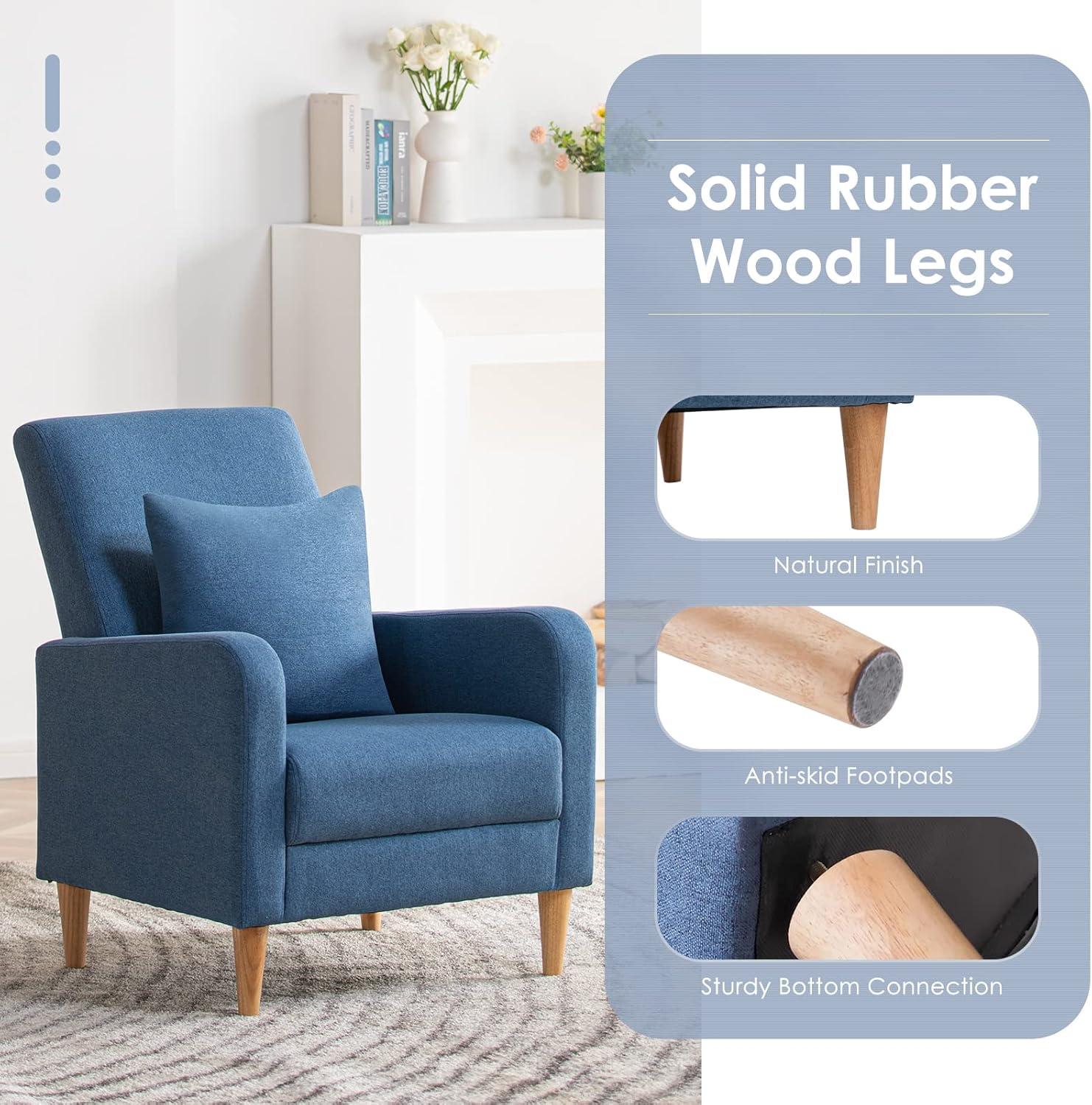 Latitude Run® Modern Upholstered Armchair with Pillows, Fabric Reading Living Room Side Chair, Single Sofa with Lounge Seat and Wooden Legs,...