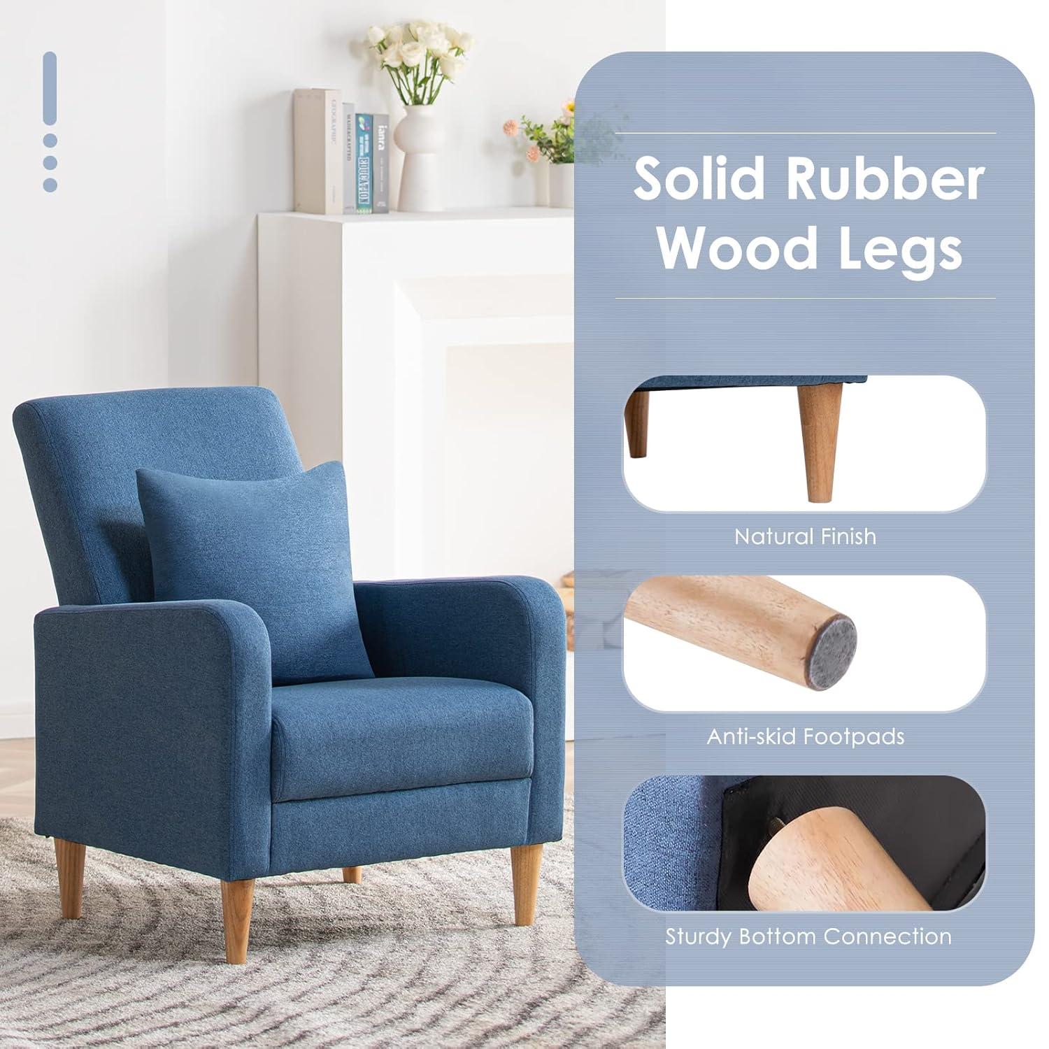 Latitude Run® Modern Upholstered Armchair with Pillows, Fabric Reading Living Room Side Chair, Single Sofa with Lounge Seat and Wooden Legs,...