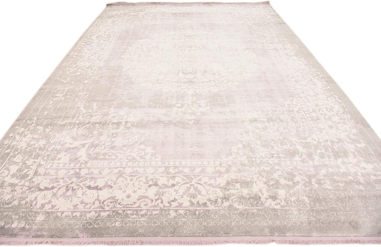 Purple and Gray Rectangular Abstract Easy Care Rug