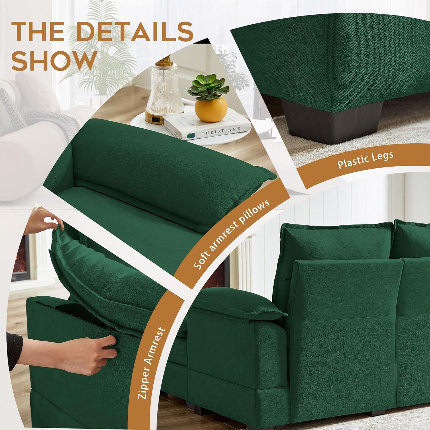 82" Convertible Sectional Sofa, L-Shaped Comfy Cloud Couch with Reversible Chaise and Padded Armrests, Modern Polyester 3 Seat Sofa Couches for Living Room (Green)