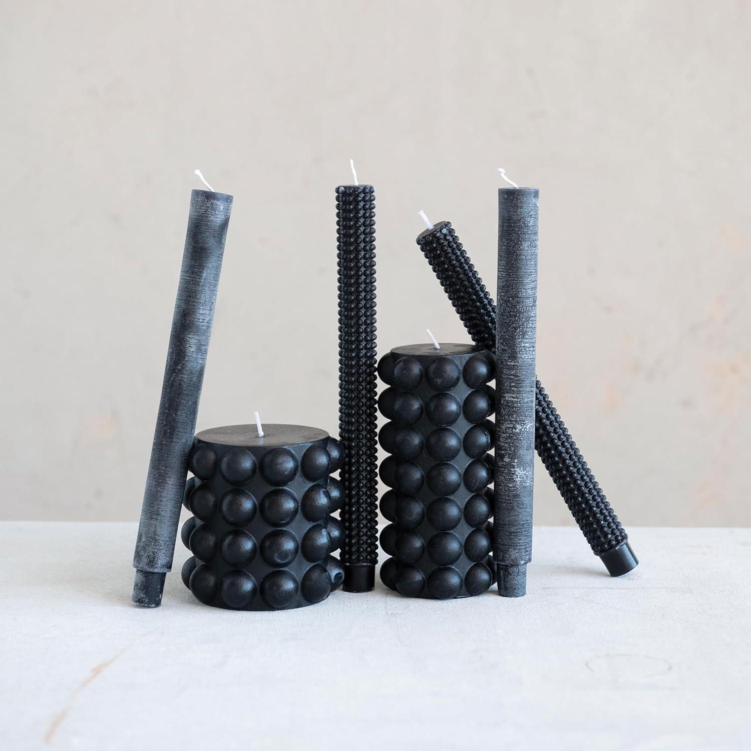 Black Hobnail Design 10" Paraffin Wax Taper Candles, Set of 2