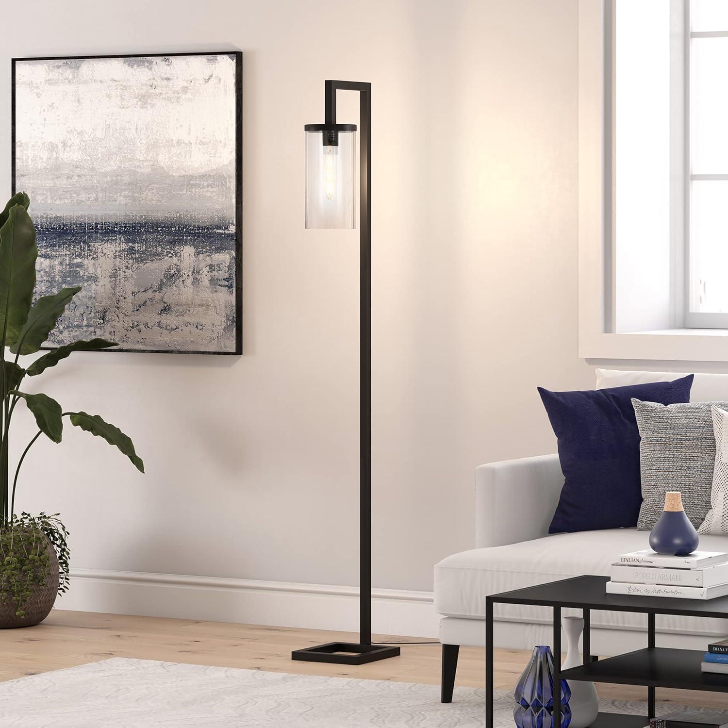 Evelyn&Zoe Malva 67.75" Tall Floor Lamp with Glass shade in Blackened Bronze/Clear