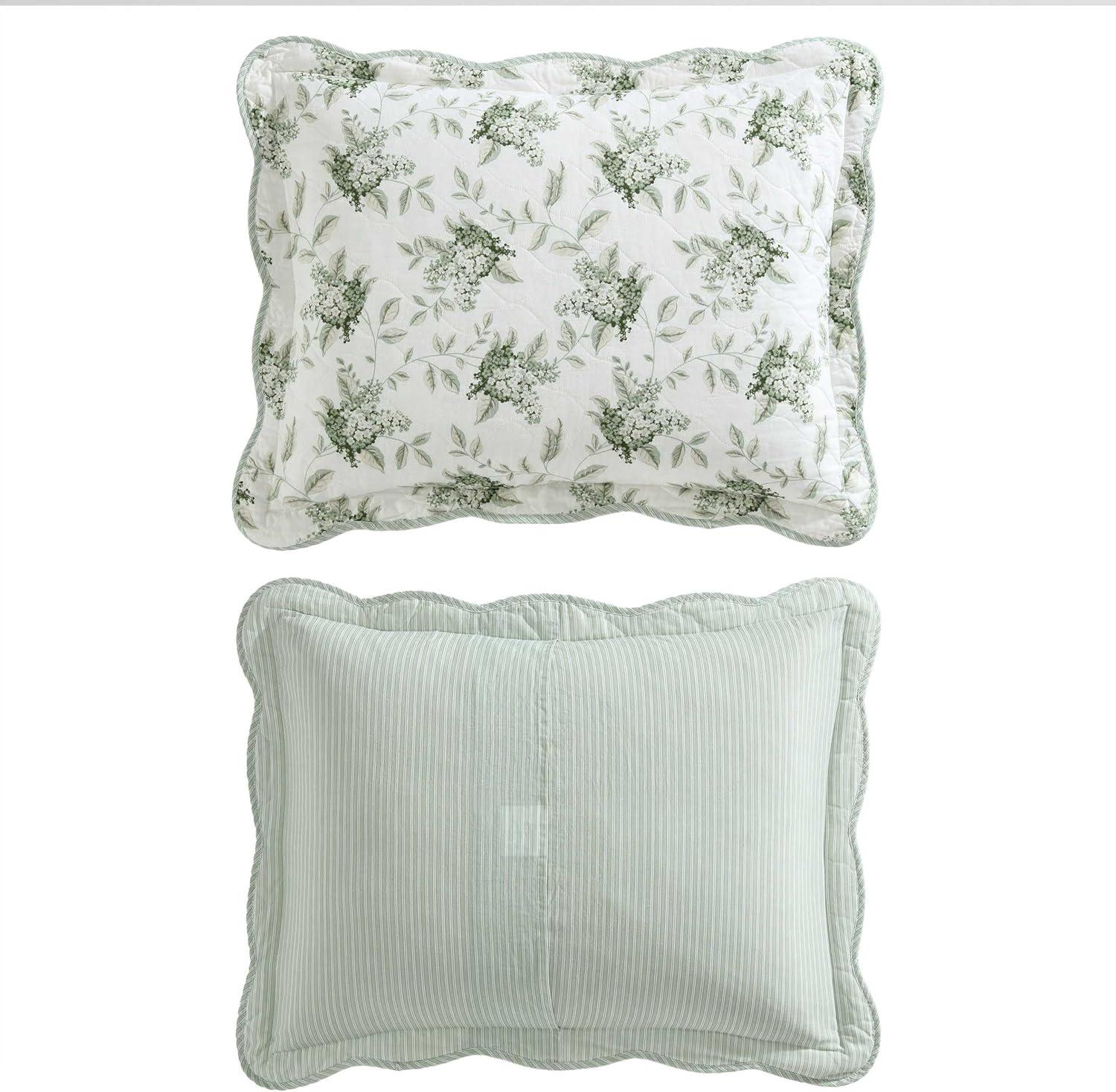 Laura Ashley Laura Ashley Portland Floral Cotton Reversible Green Quilt Set