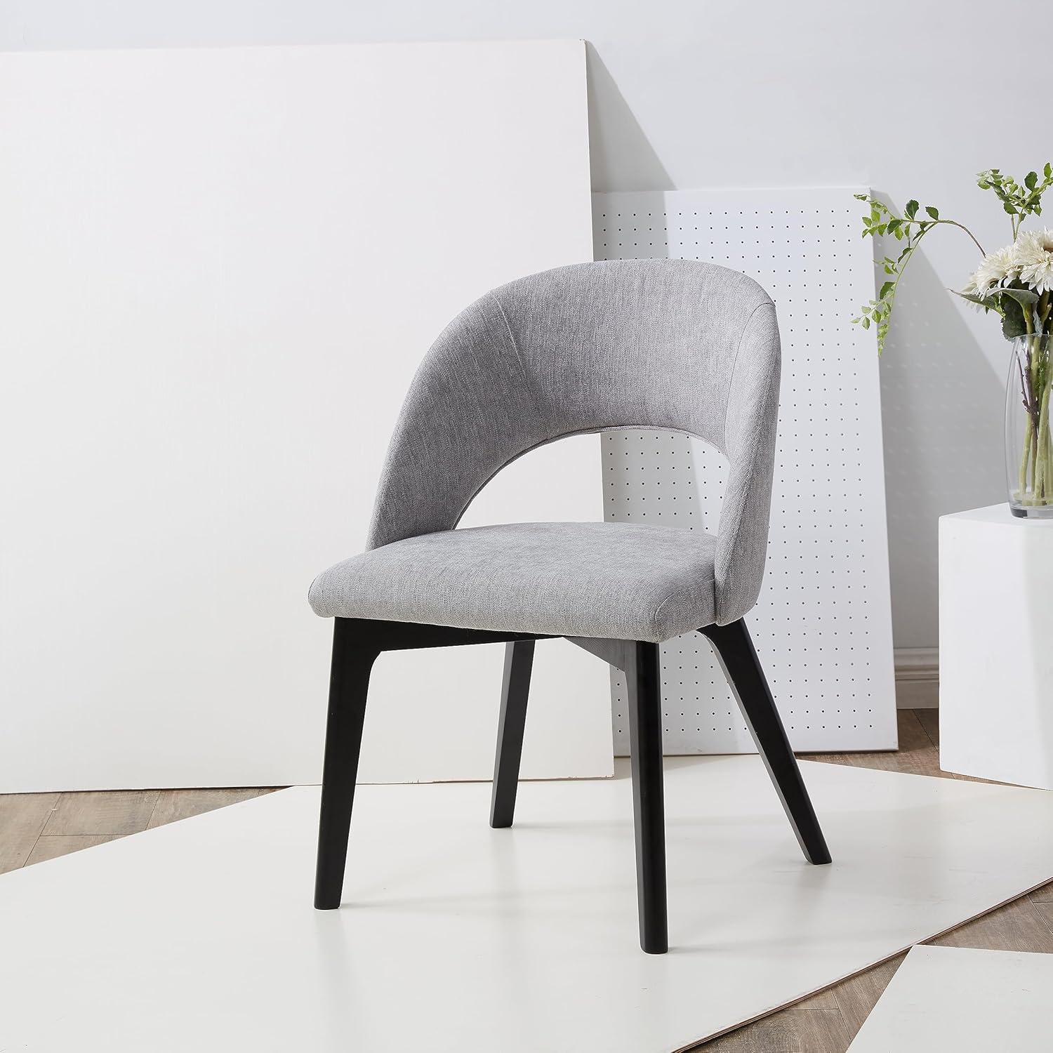 SAFAVIEH Couture Rowland Mid-Century Linen Solid Dining Chair, Grey/Black