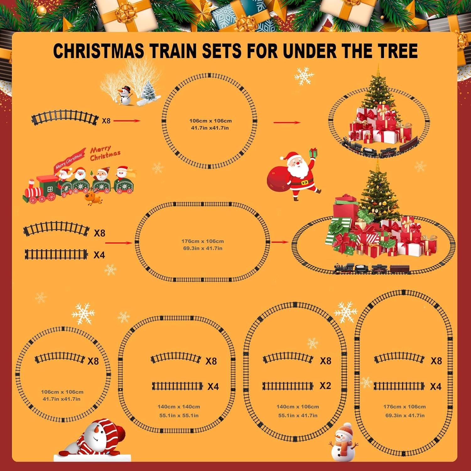 Train Set for Kids Remote Control Christmas Train Toys w/Steam Locomotive,Passenger Carriage & Luxury Tracks, Electric Trains w/Realistic Smoke,Sounds & Lights, Birthday Gift for Boys Girls 3 4 5 6 7