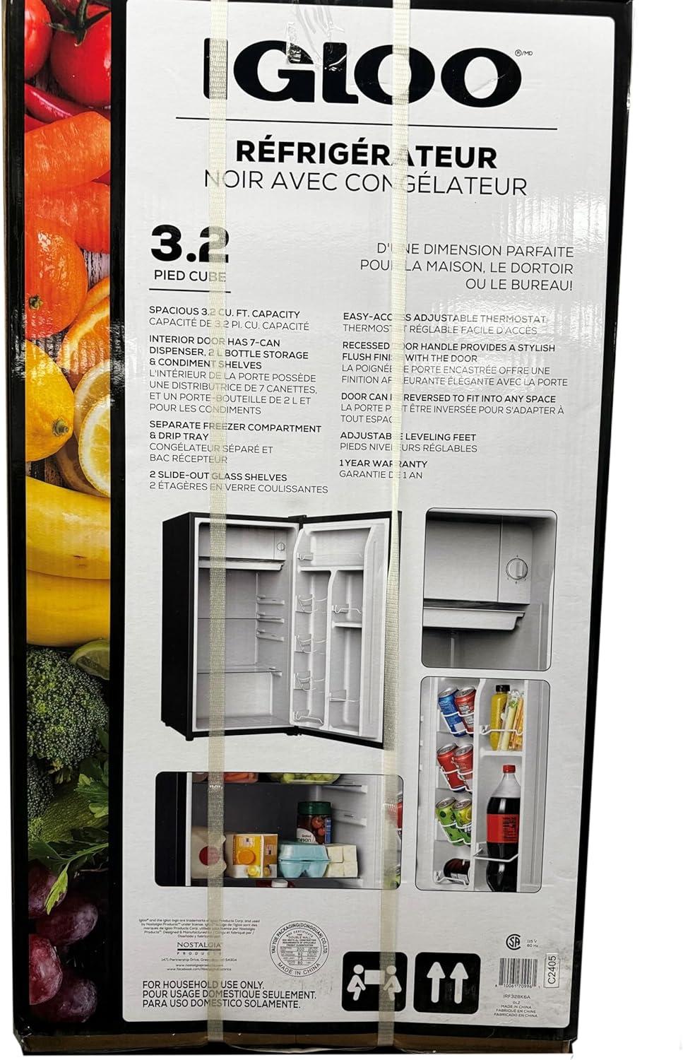 IGLOO 3.2 Cu Ft Black Refrigerator w/ Freezer, IRF32BK6A