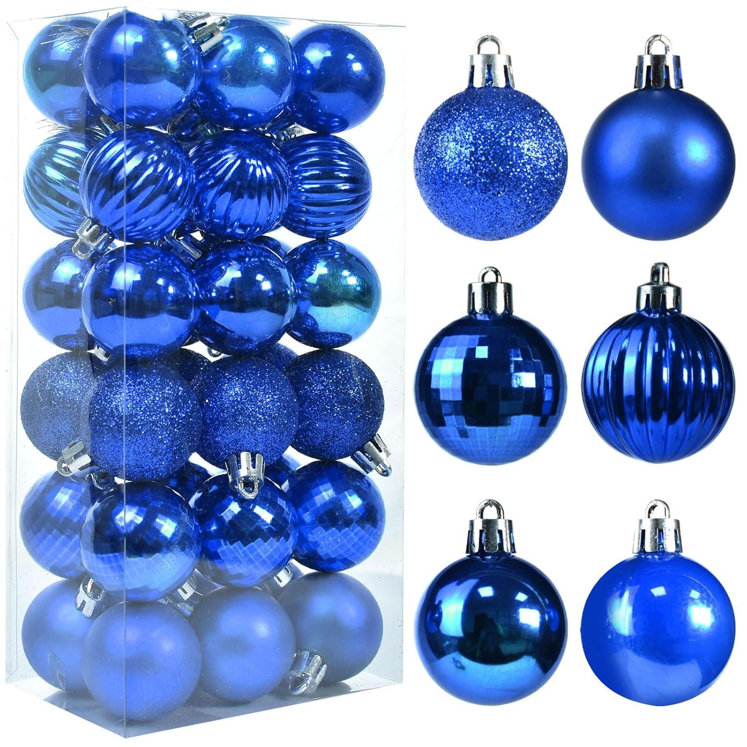 Hxoliqit,36Pcs Christmas Ornaments For Xmas Tree Plastic Mini Shatterproof Hanging Kit Wedding Party,Blue,Wreaths For Front Door