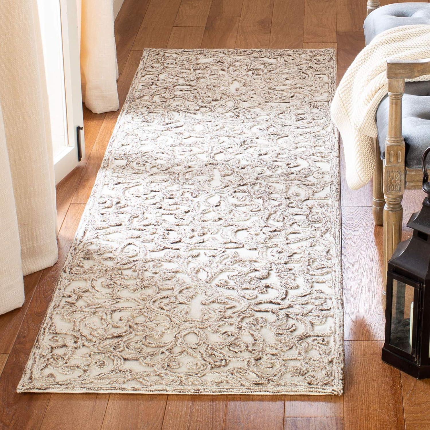 Elegant Trace Hand-Tufted Wool Runner Rug in Brown/Ivory - 2'3" x 10'