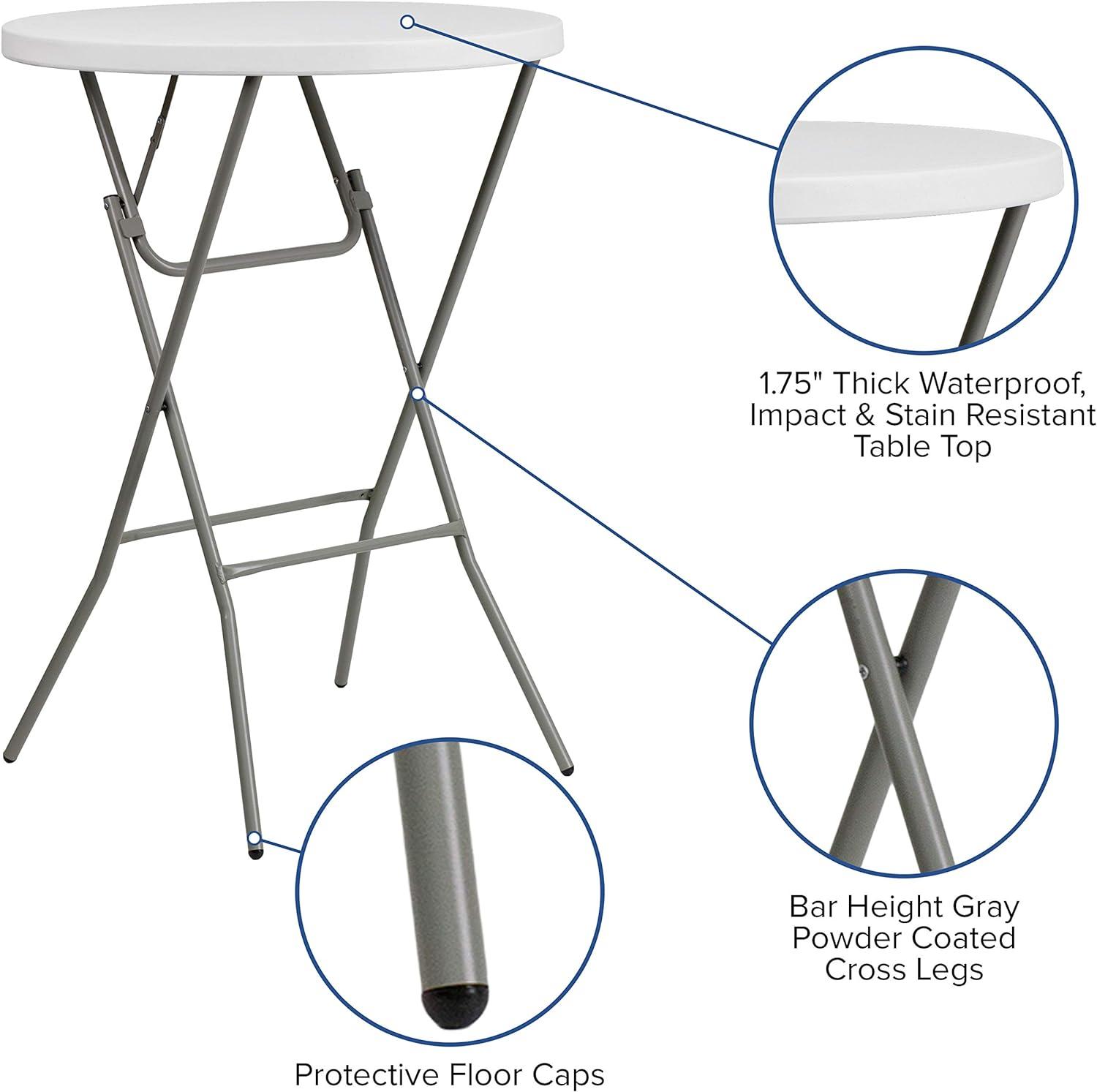 Emma and Oliver 2.6-Foot Round Granite White Plastic Bar Height Folding Event Table