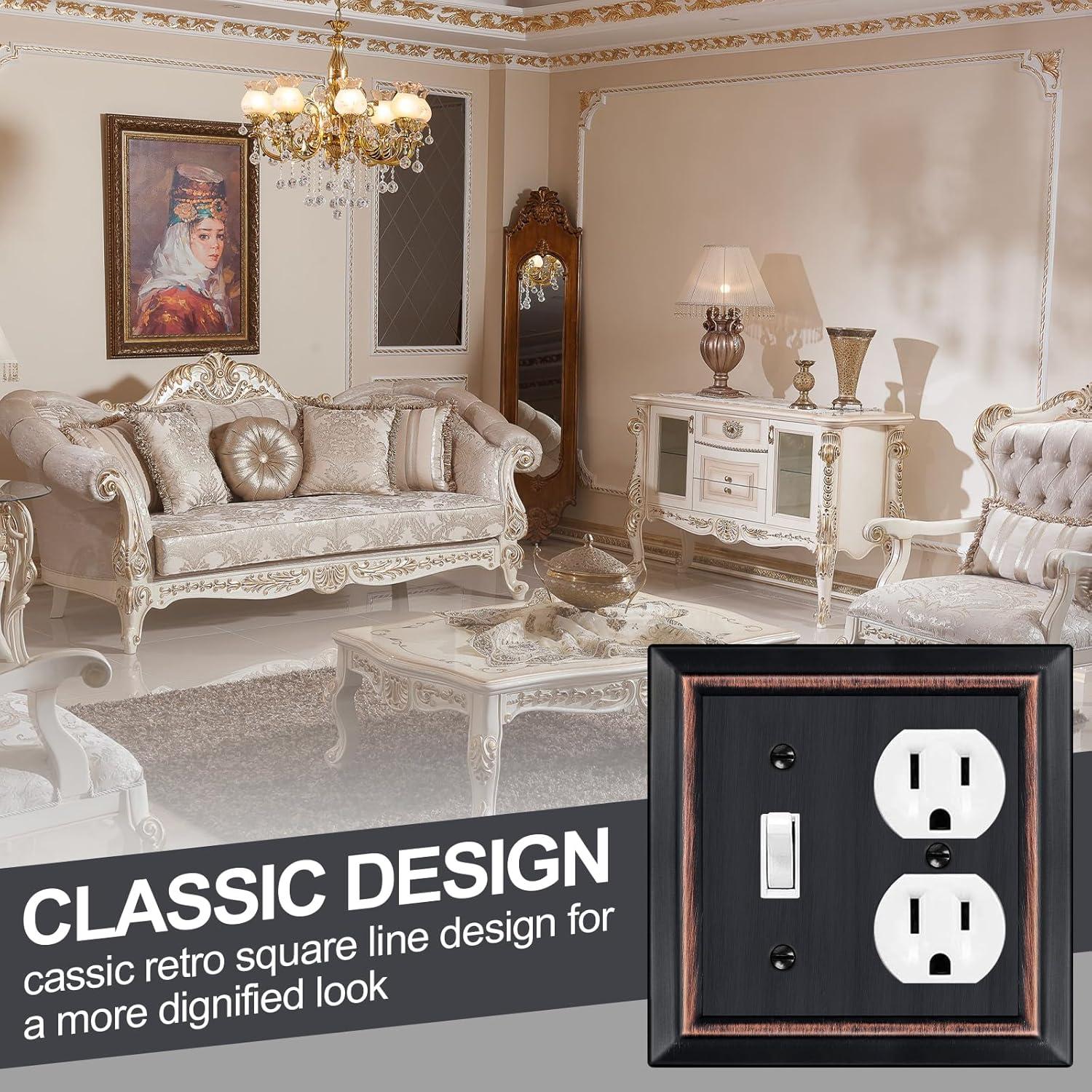 Amerelle 149TDDB Chelsea 5" Tall Wallplate, 1 Toggle / 1 Duplex, Steel, Aged Bronze, 1-Pack