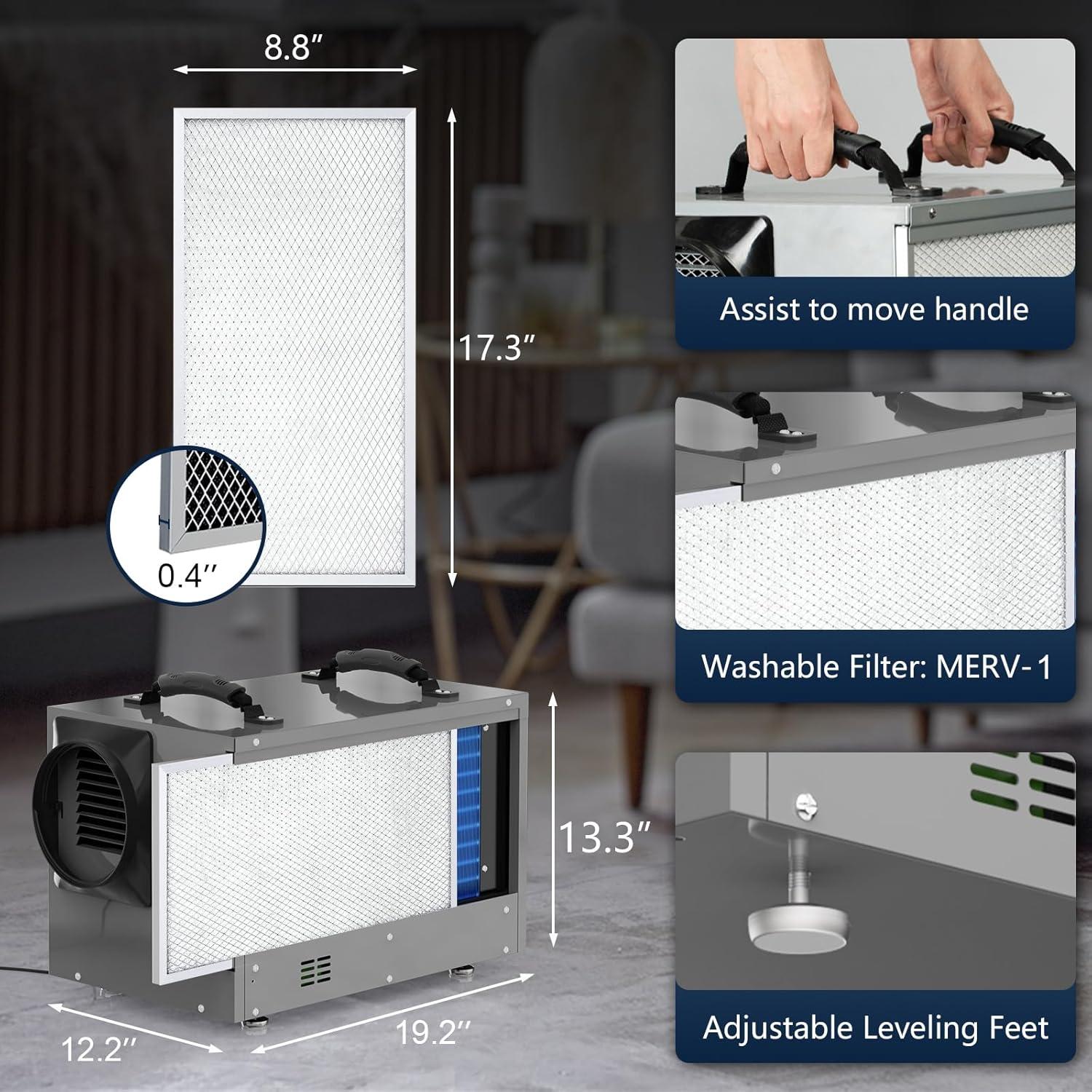 BaseAire AirWerx 55 Dehumidifier for Crawl Space Basement Commercial Dehumidifier with Continuous Drain Hose