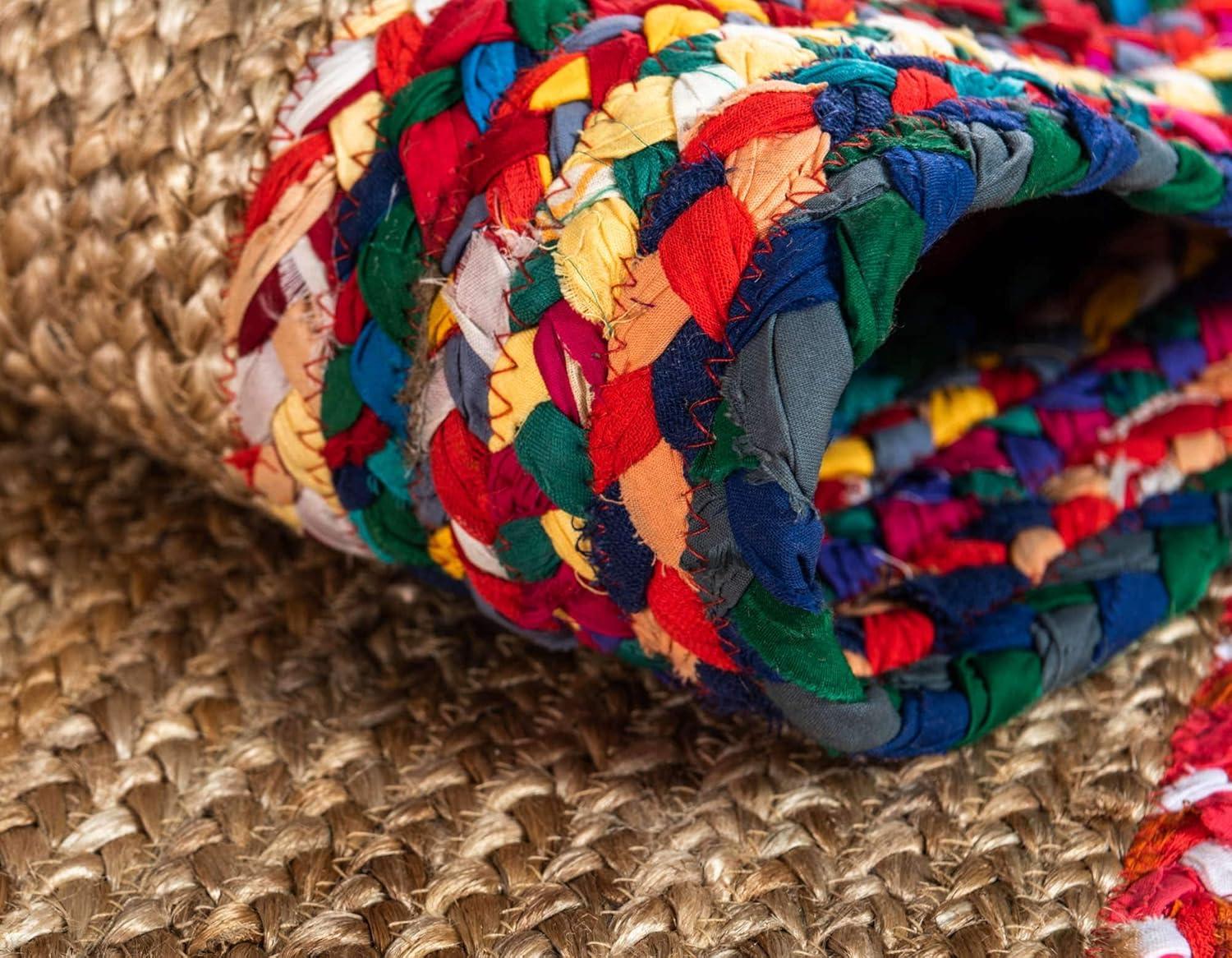 Hand-Braided Jute and Cotton Indoor Rug with Colorful Accents