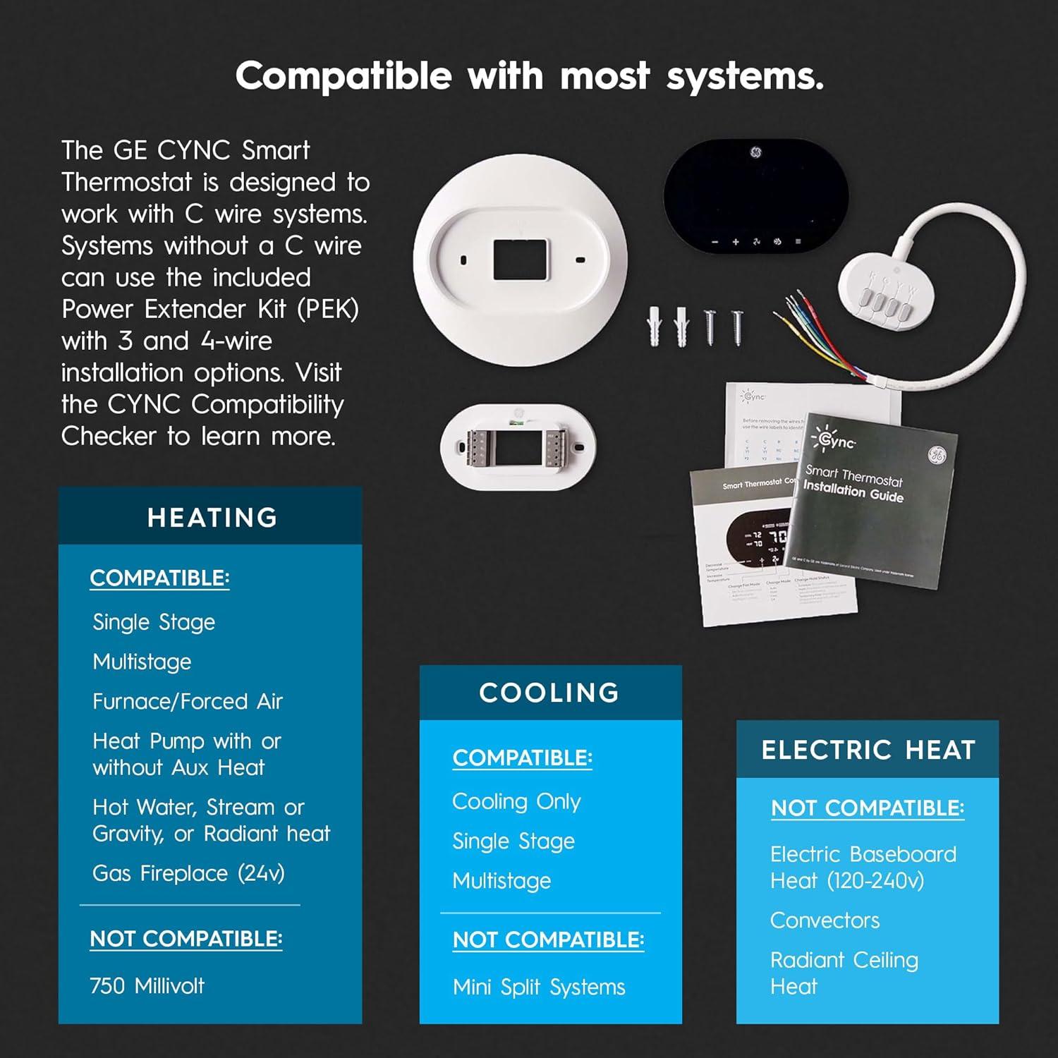 GE Cync Black and White Smart Thermostat with Temperature Sensor