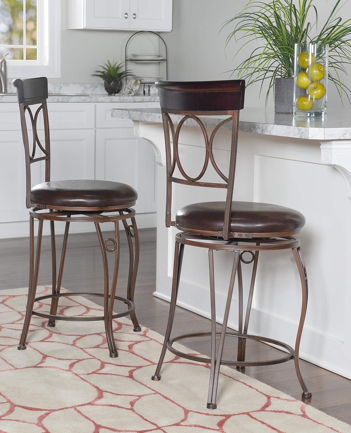 Linon 24'' Dark Brown Metal and Faux Leather Swivel Counter Stool