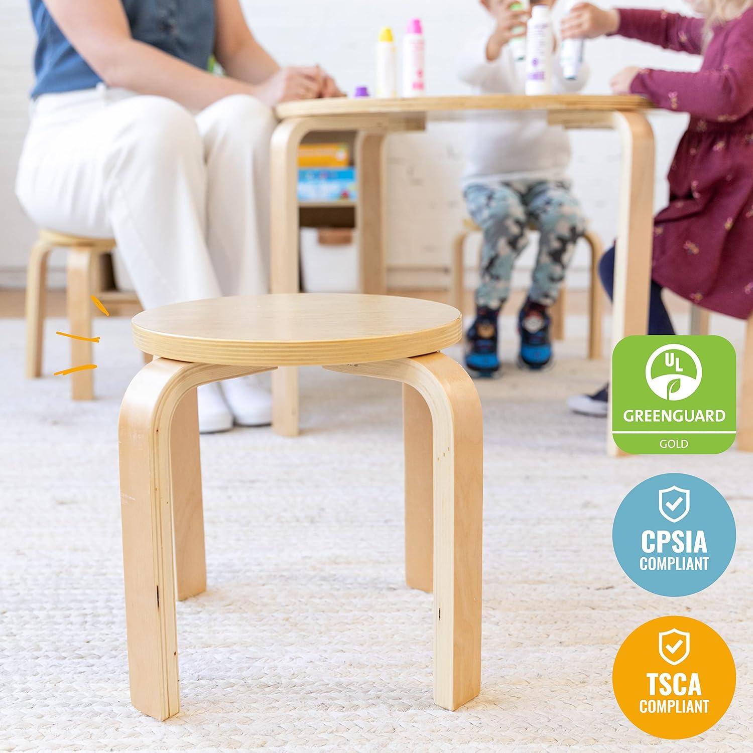 ECR4Kids Bentwood Round Table and Curved Back Chair Set, Kids Furniture, 5-Piece