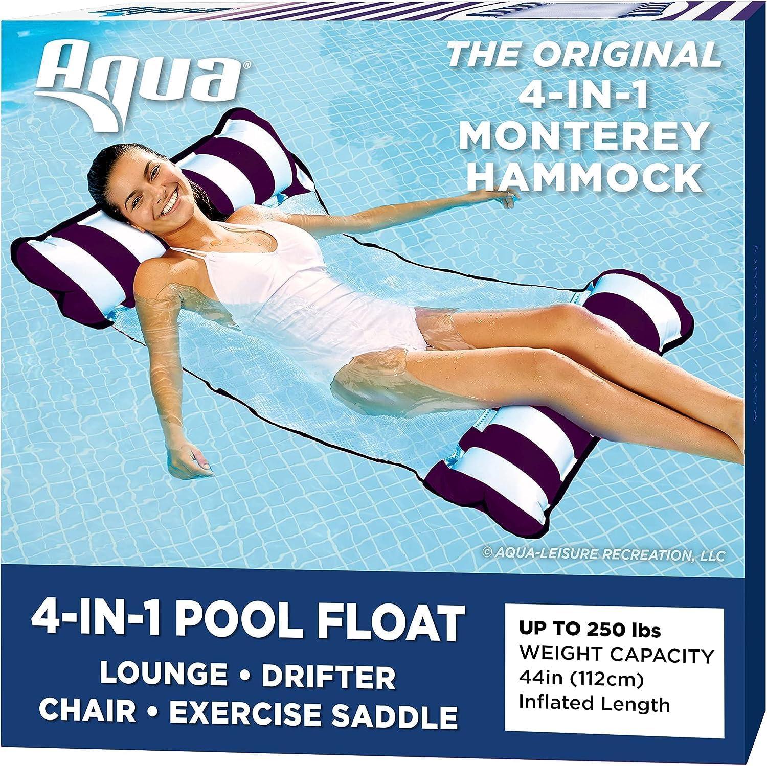 Aqua-Leisure 4 in 1 Inflatable Monterey Hammock Pool Float Chair, Navy Striped