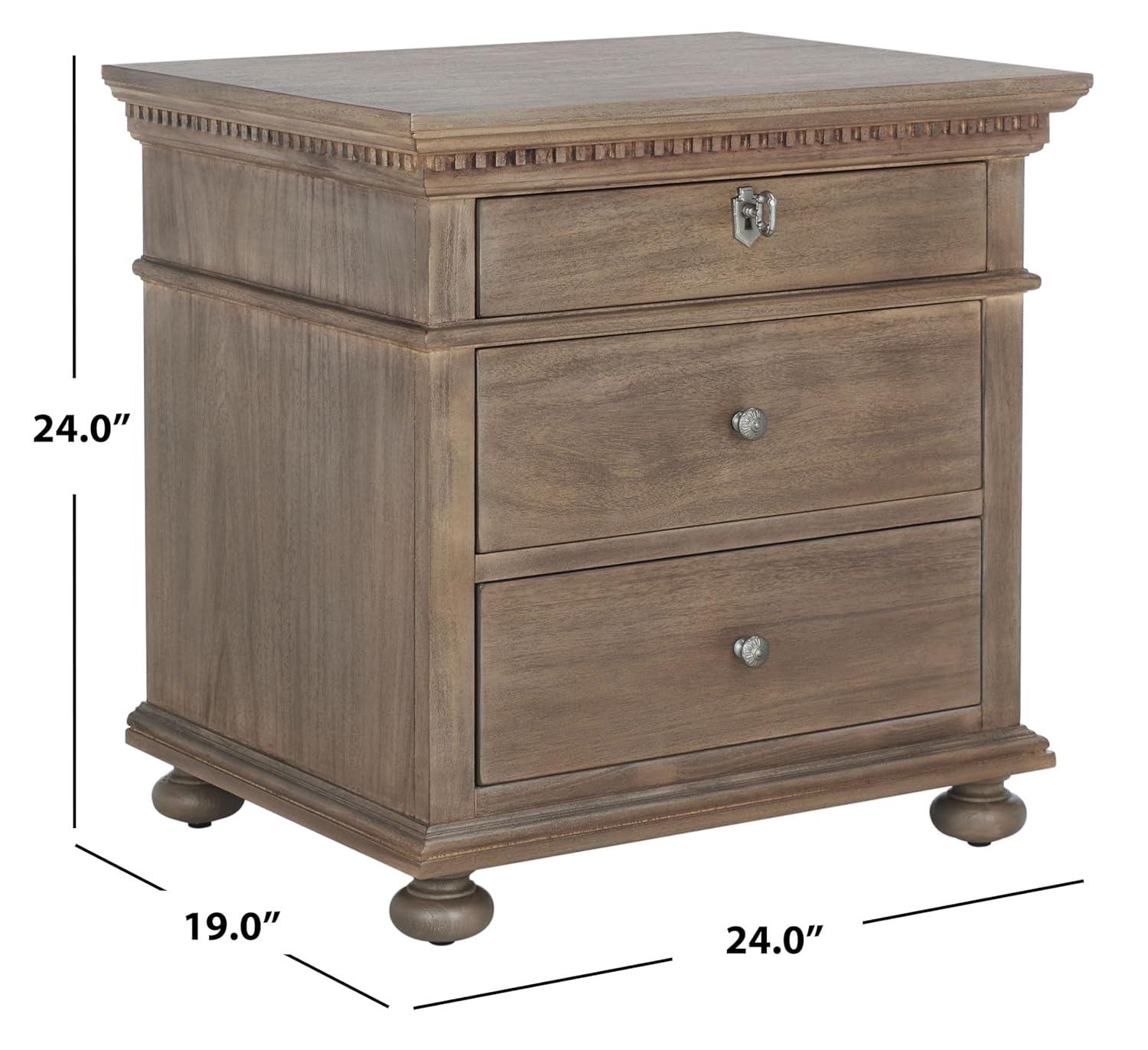 SAFAVIEH Couture Home Collection Allisyn Light Brown 3-Drawer Wood Nightstand Table (Fully Assembled)