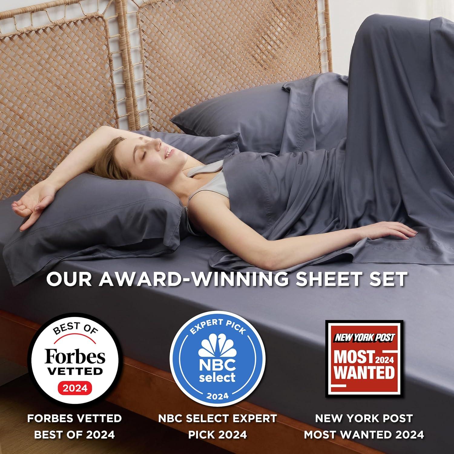 XEJEANG Soft and Breathable Cooling Bamboo Rayon Sheet Set with Deep Pocket up to 16 Inches - Hotel Quality Silky Bedding.