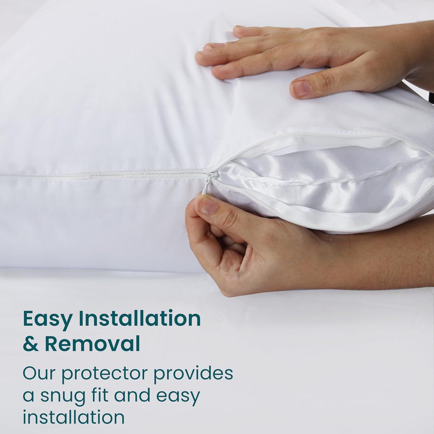 Waterproof Pillow Protectors with Zipper King Size - 2 Pack Waterproof Zippered Pillowcases Encasement, Breathable Protective Pillow Covers 20 x 38 Inches