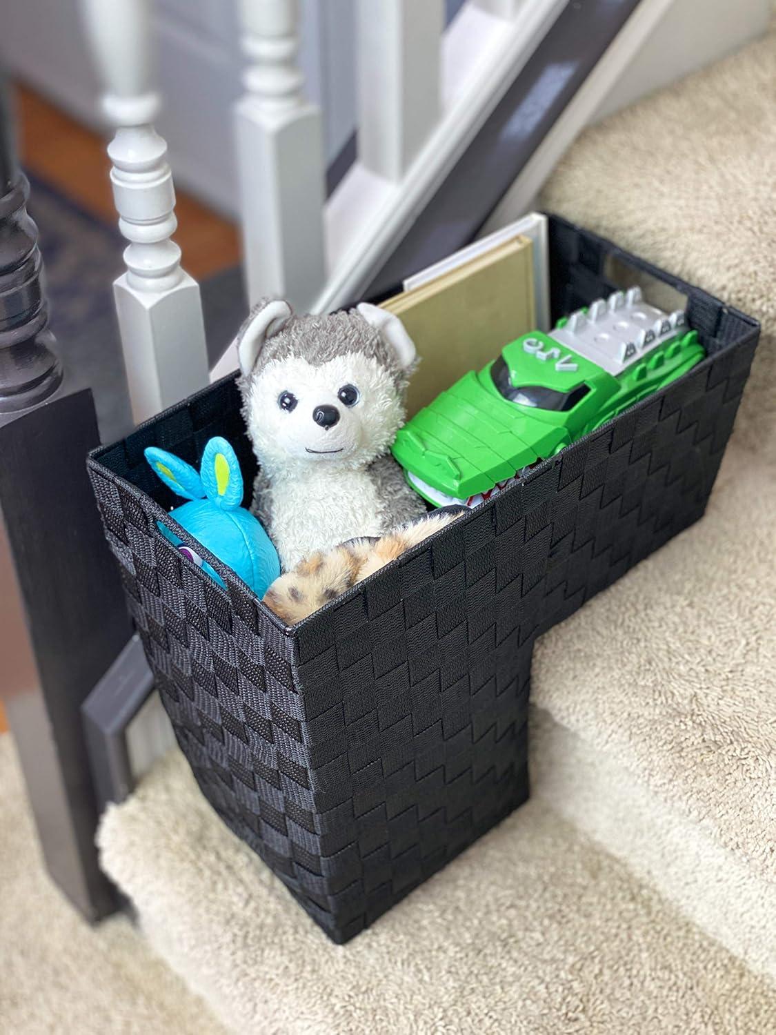 Black Nylon-Woven Stair Step Basket with Handle