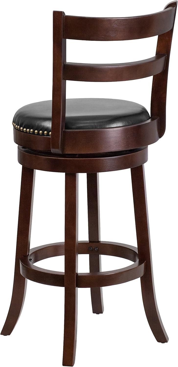 Flash Furniture Becca 30'' High Cappuccino Wood Barstool with Single Slat Ladder Back and Black LeatherSoft Swivel Seat