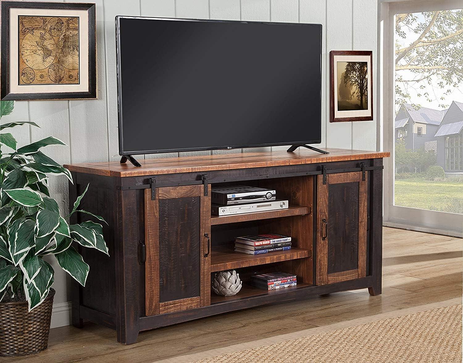 Santa Fe 65" Solid Wood TV Stand Antique Black and Honey - Martin Svensson Home