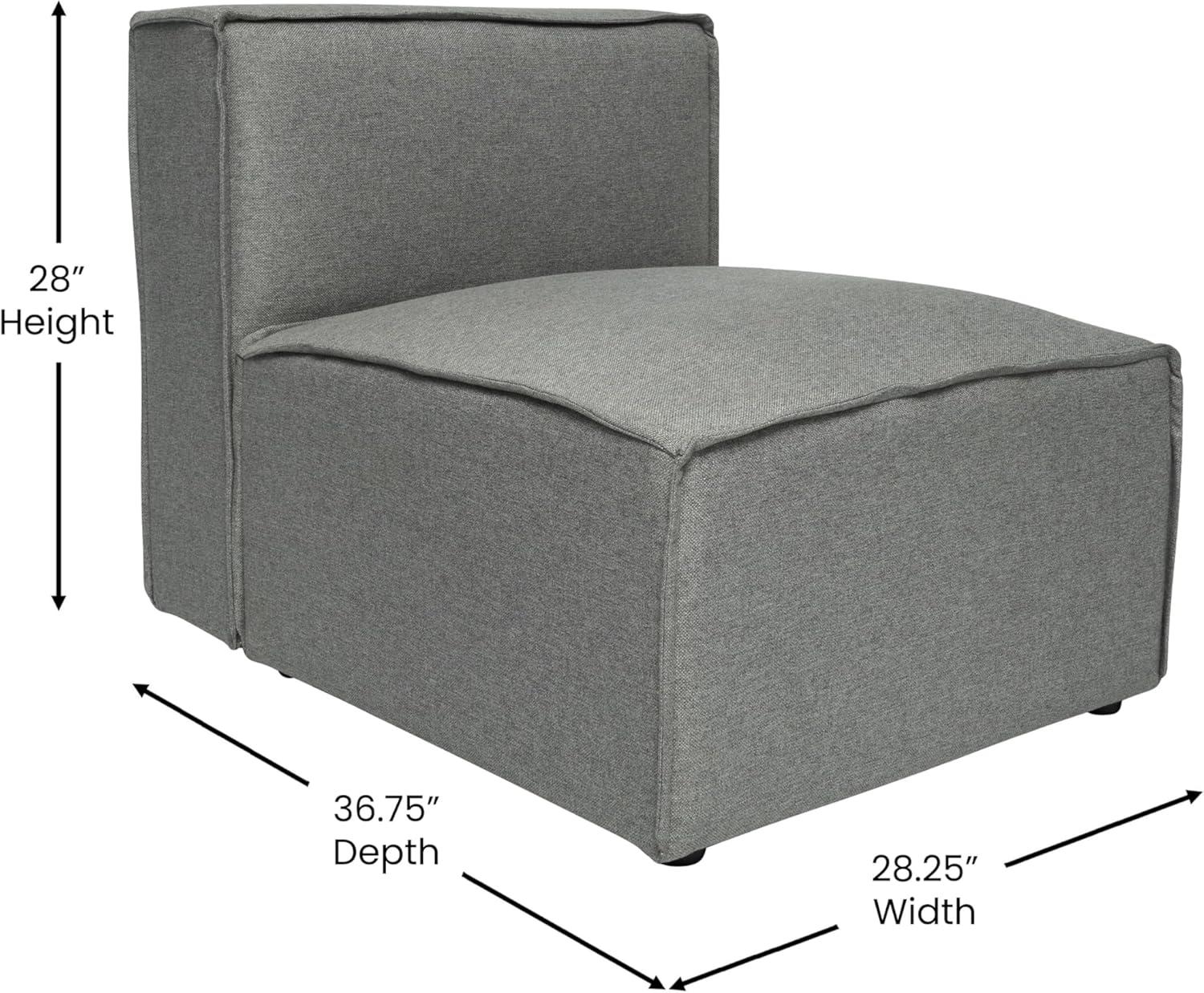 Gray Fabric Modular Armless Middle Chair for Sectional Sofa