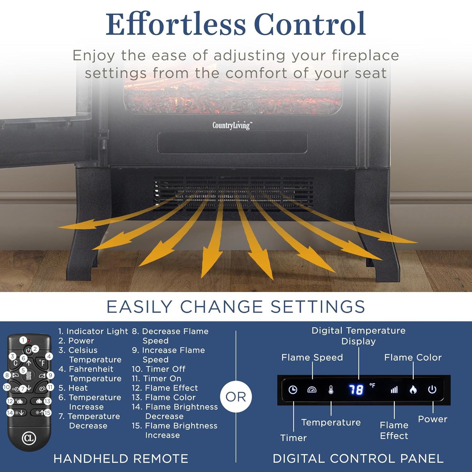 Country Living Country Living Smart Infrared Electric Fireplace Stove Heater, Alexa and Google Home Compatible