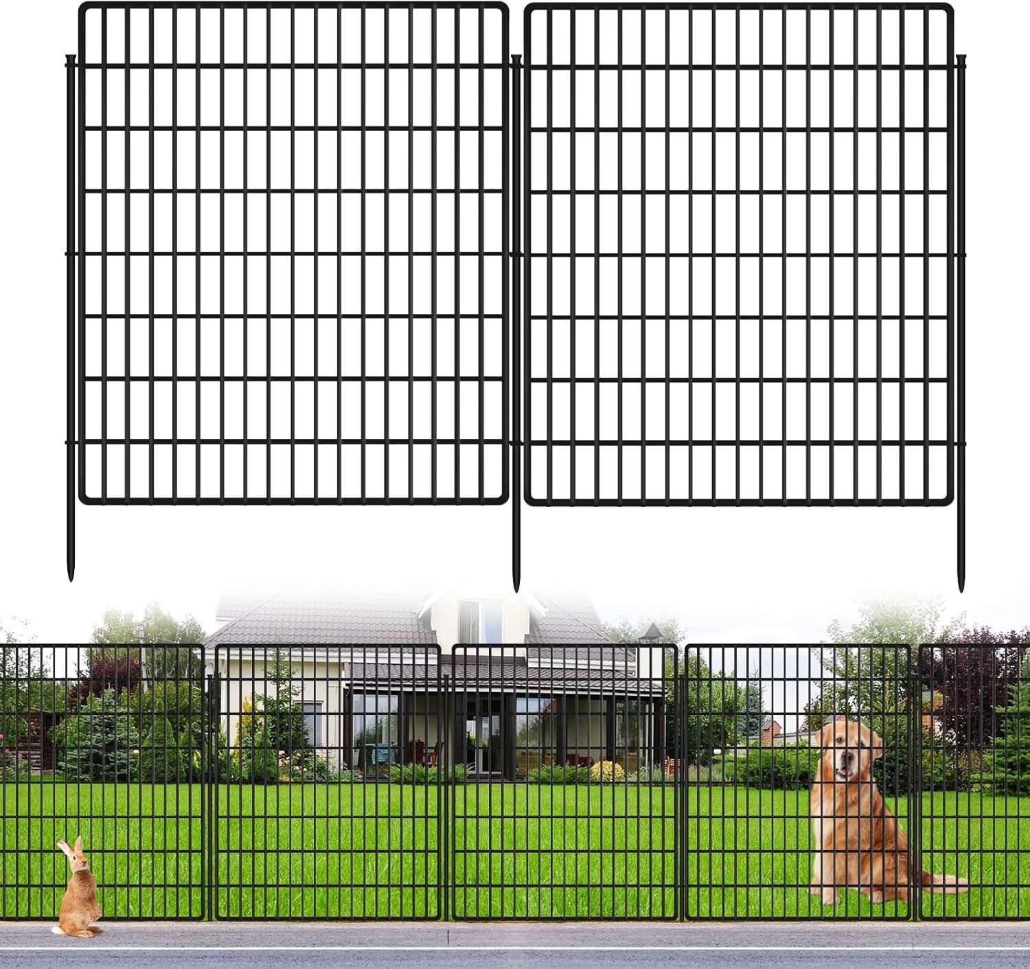 10 Panels Garden Fencing Animal Barrier, 33 in(H) X 24 ft(L) Dog Fence Outdoor for Yard Rustproof No Dig Decorative Tall Garden Fence Metal Wire Panel Border Patio Rabbit Ground Stakes Fencing