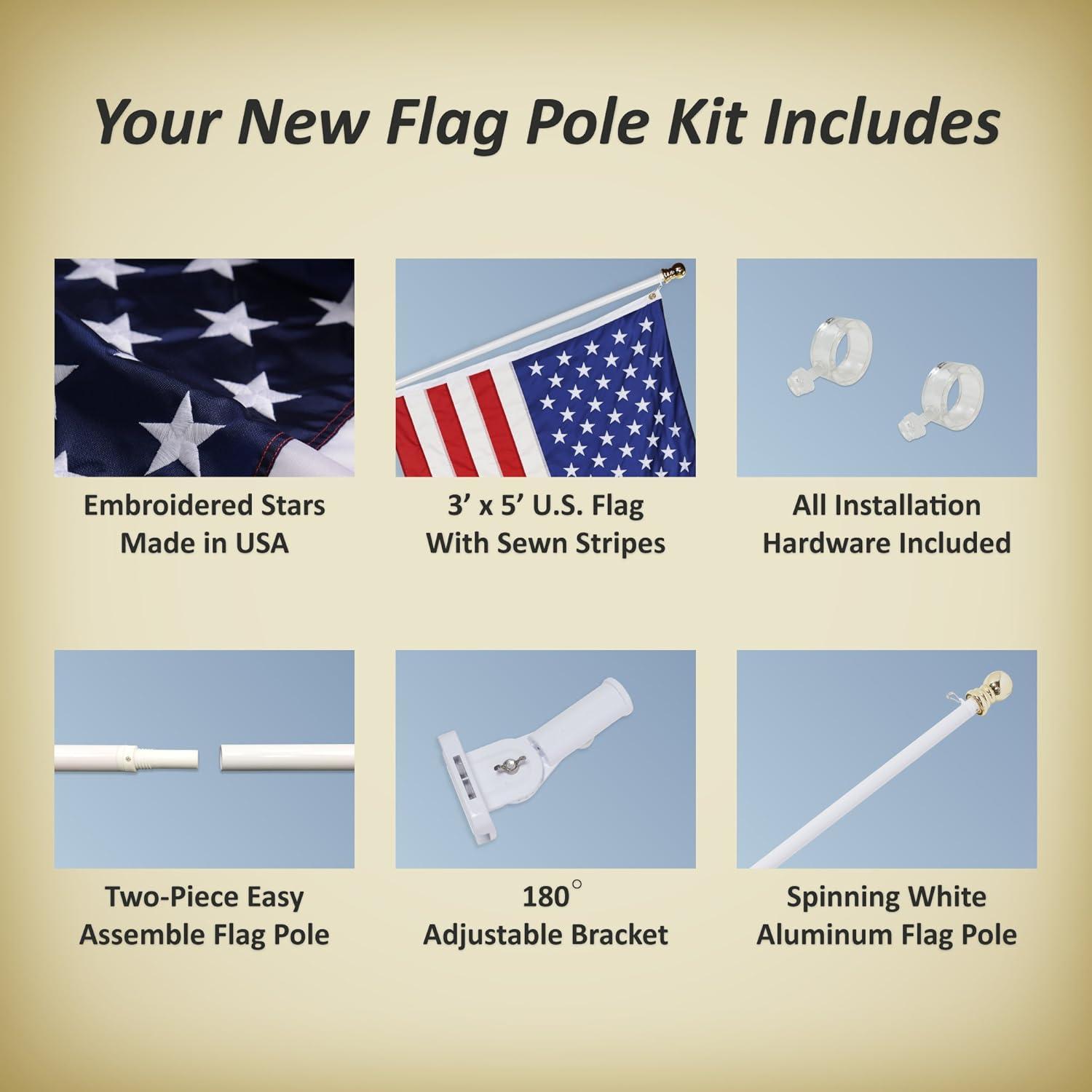 Allied Flag Pole Kit - 3 x 5 FT Nylon American Flag with 5 FT Spinning Flag Pole