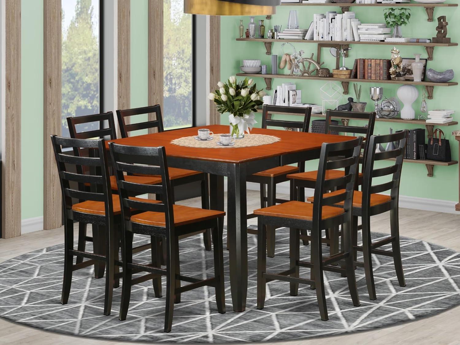 Fairwind 9-Piece Black and Cherry Wood Pub Dining Set