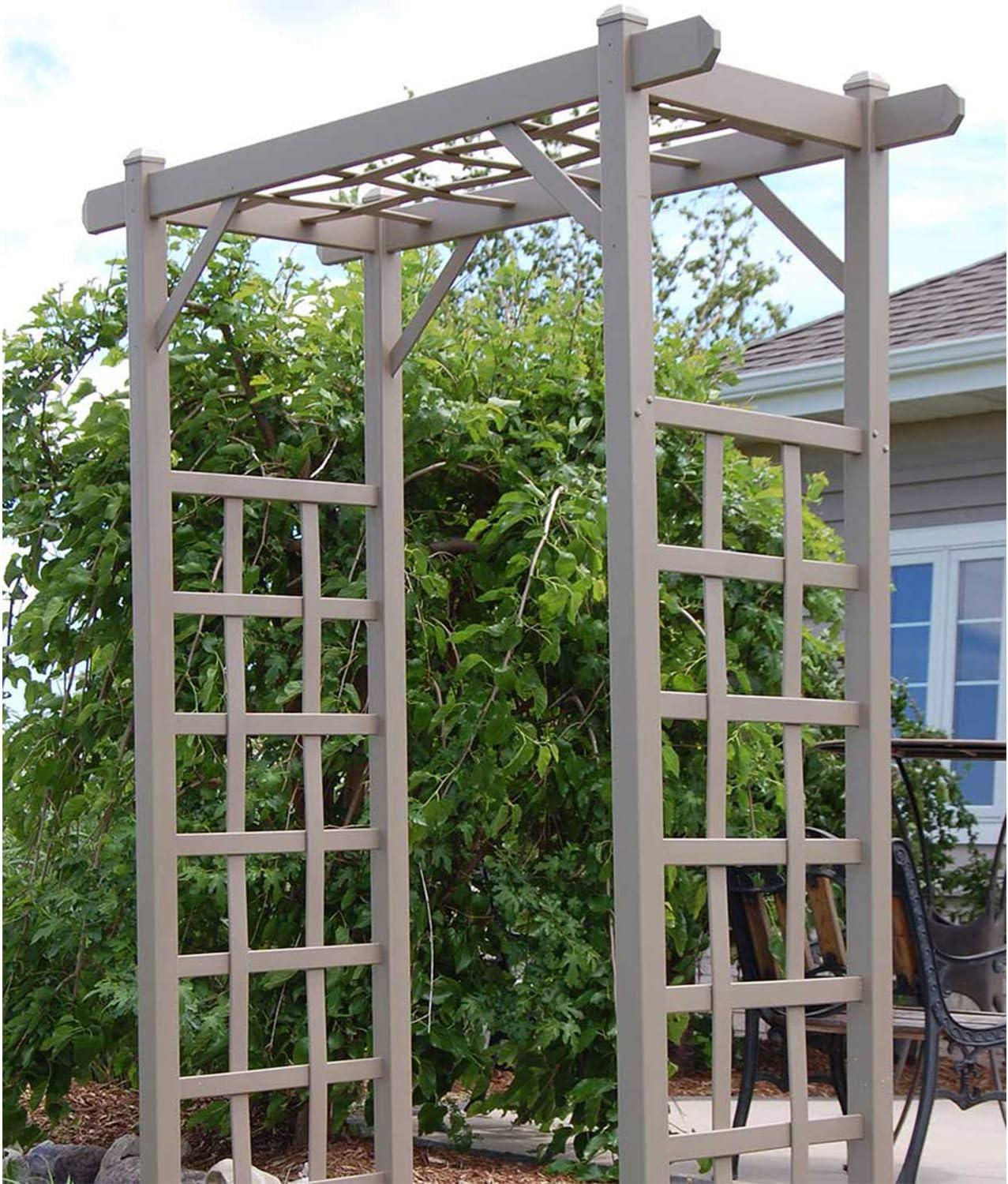 Dura-Trel Elmwood Arbor, 57 by 84 Inch PVC Patio Garden Arch, Outdoor Lattice Frame Decoration or Trellis for Climbing Plants, Mocha