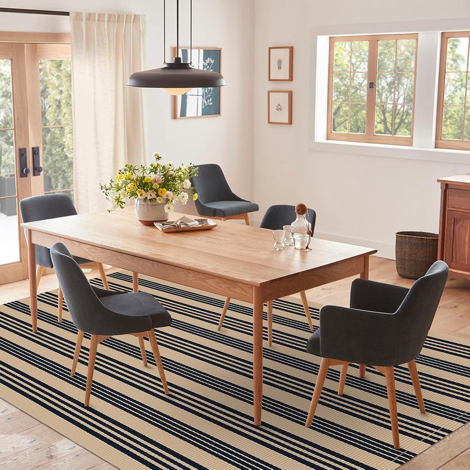 IOHOUZE Navy and White Striped Rug 2'x3' Front Door Rugs, Small Washable Area Rug for Front Porch, Spring Summer Doormats Outdoor Indoor, Cotton Rugs for Entryway Porch Entrance