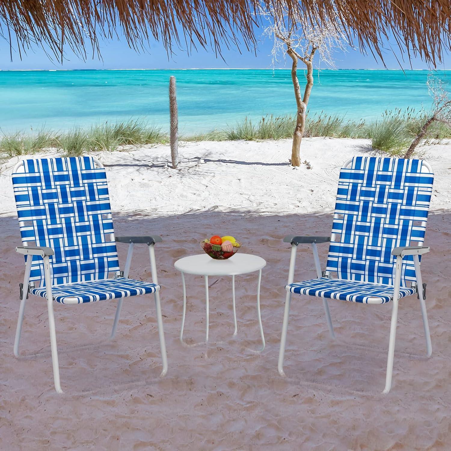 Blue and White Foldable Outdoor Camping Chairs Set of 2