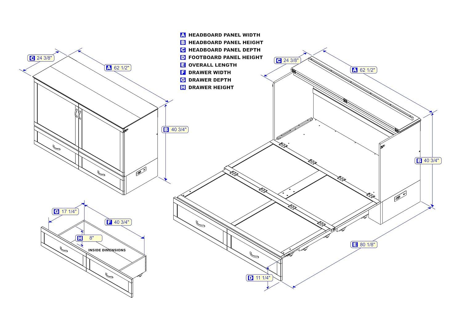 Queen Hamilton Murphy Bed Chest with Folding Mattress - AFI: USB Turbo Charger, Storage
