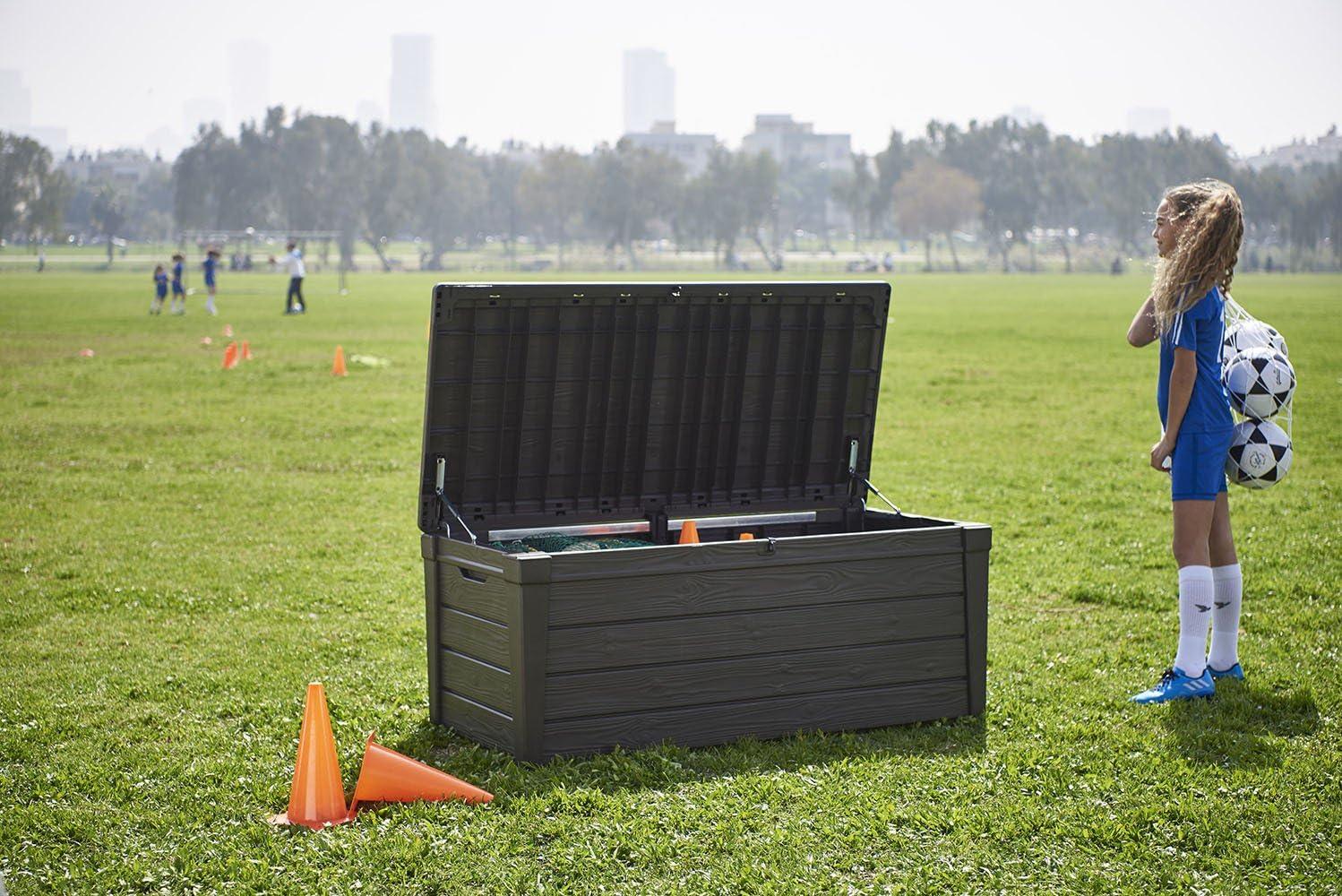 Keter Keter Brightwood 120 Gallon Large Durable Outdoor Storage and Weather Resistant Resin Deck Box