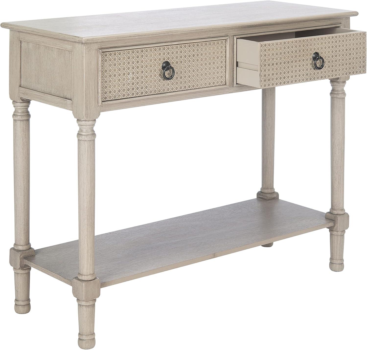 Greige Textured 2-Drawer Metal & Wood Console Table