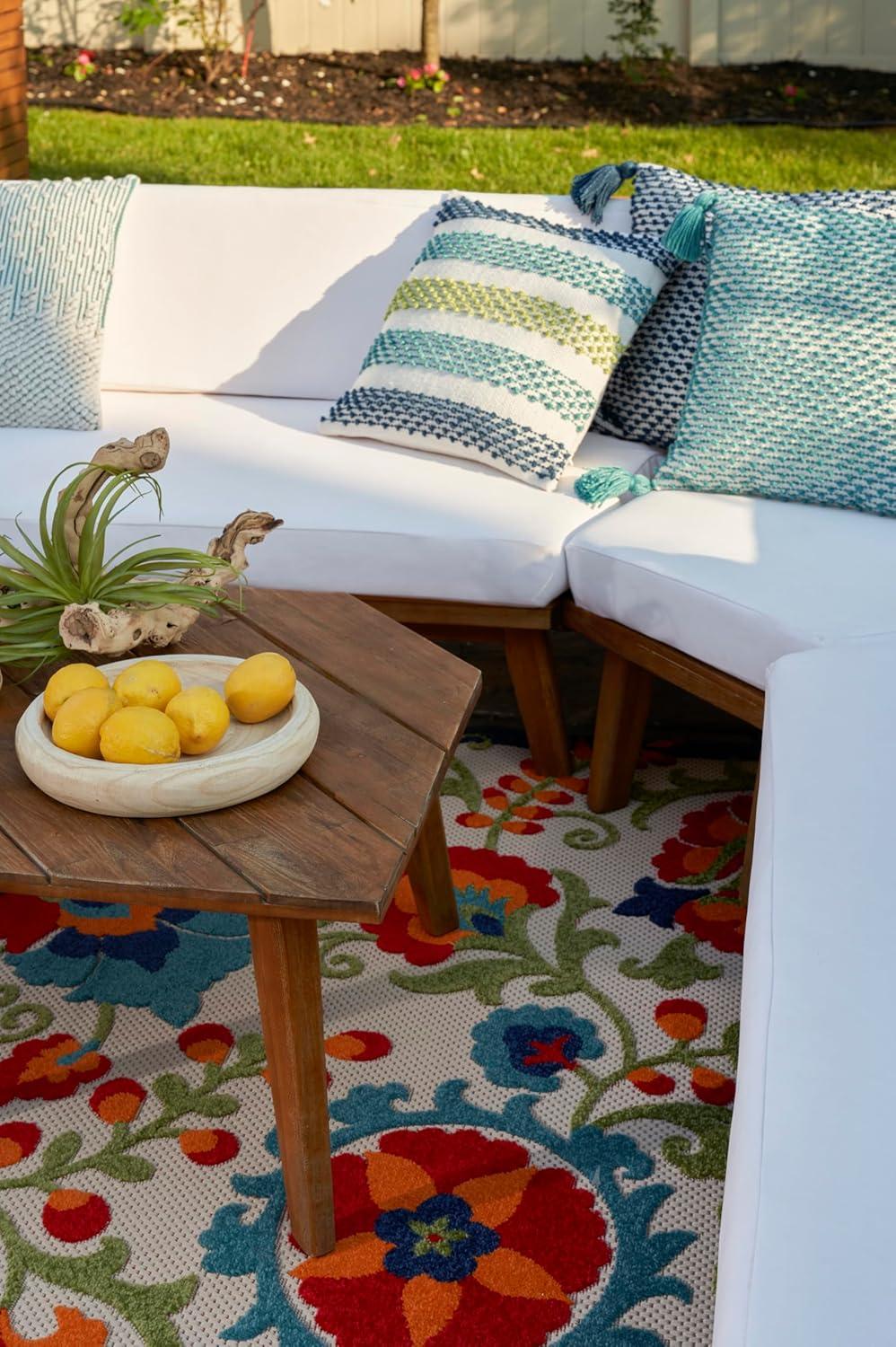Nourison Aloha Floral Textured Flatweave High-Low Indoor Outdoor Area Rug Multicolor 7'10" x 10'6"