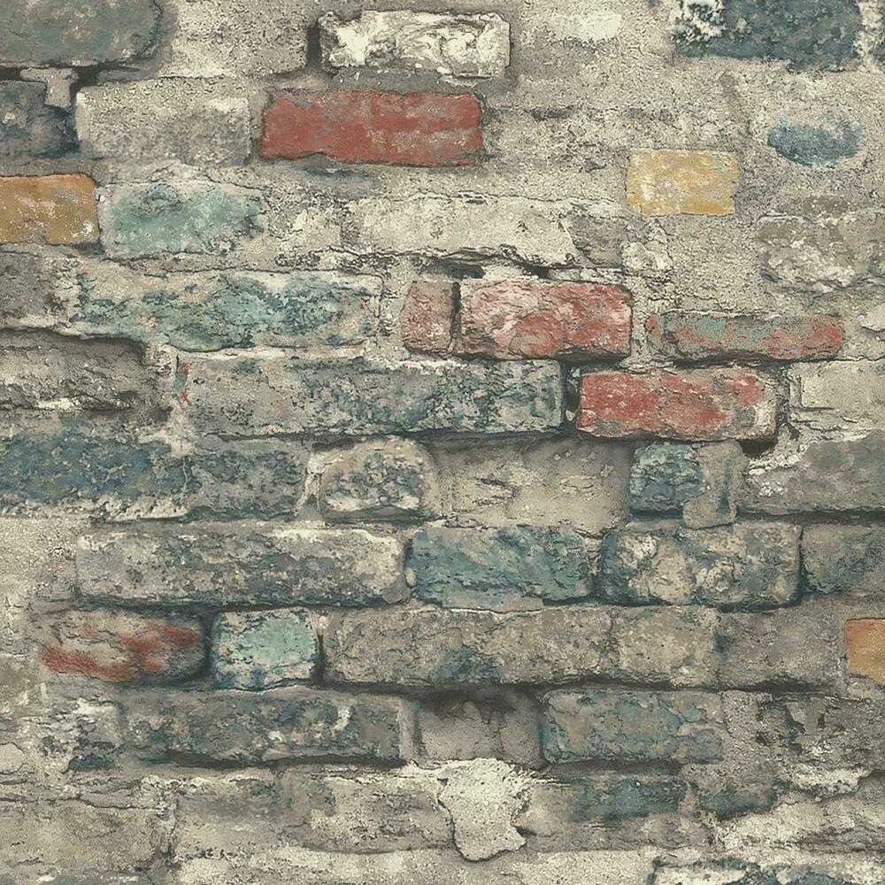 RoomMates Brick Alley Blue Peel and Stick Wallpaper: Industrial Vinyl, Self-Adhesive, Classic Brick Pattern, 28.18 Sq Ft Coverage