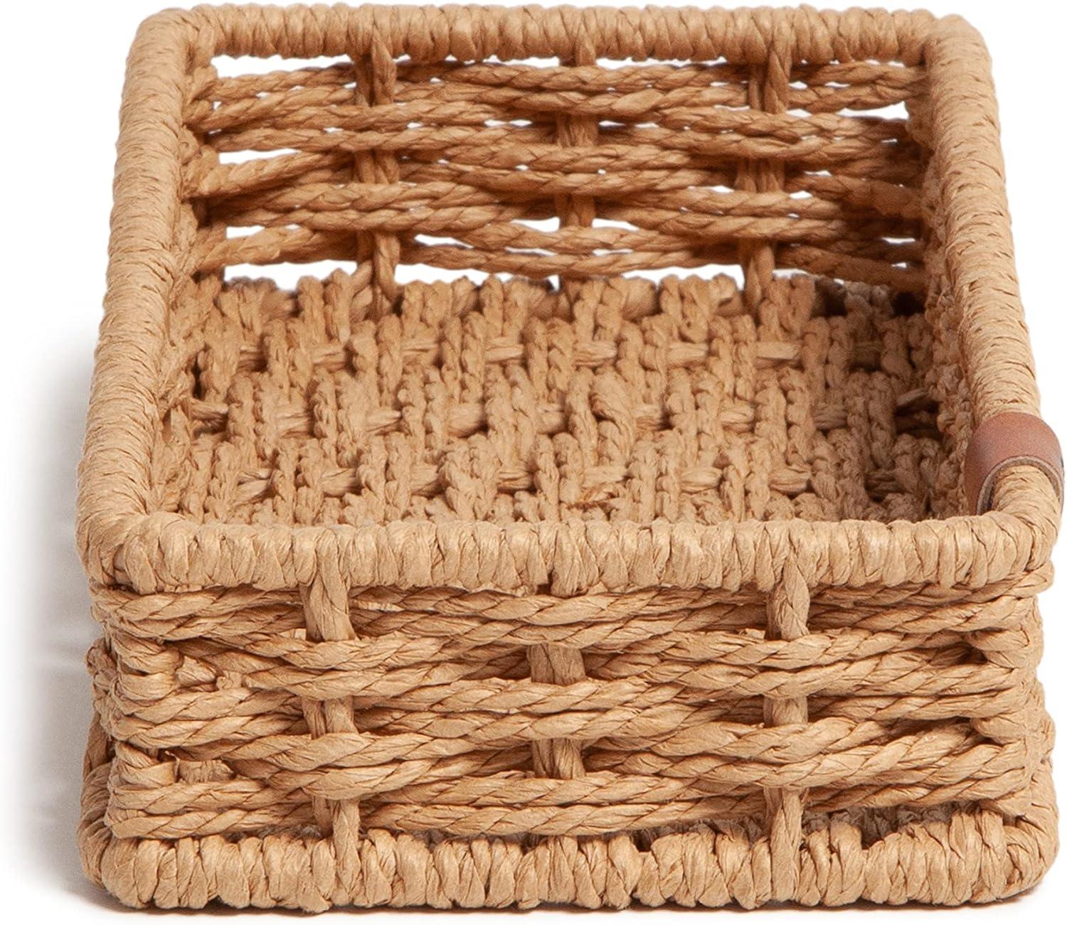 Natural Woven Rattan Catch-All Tray with Wire Frame