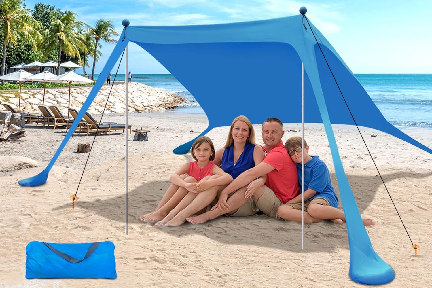 Blue 4-Person UV Protection Beach Canopy Tent