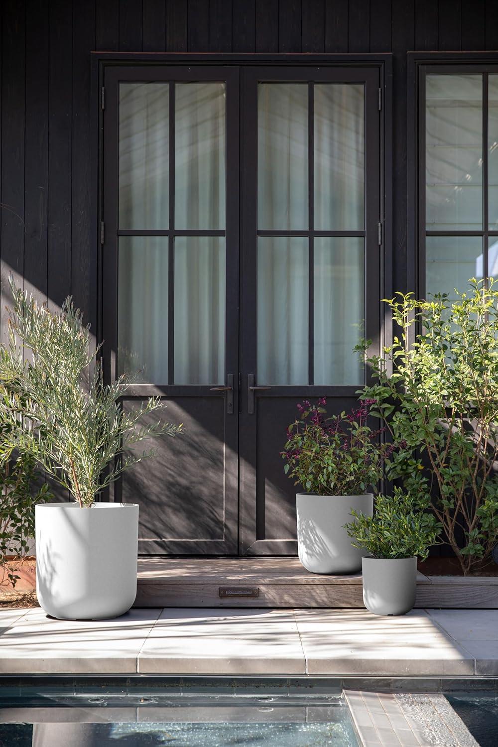 Veradek Kona Series Bundle - Three Piece Set of Plastic-Stone Planters - White