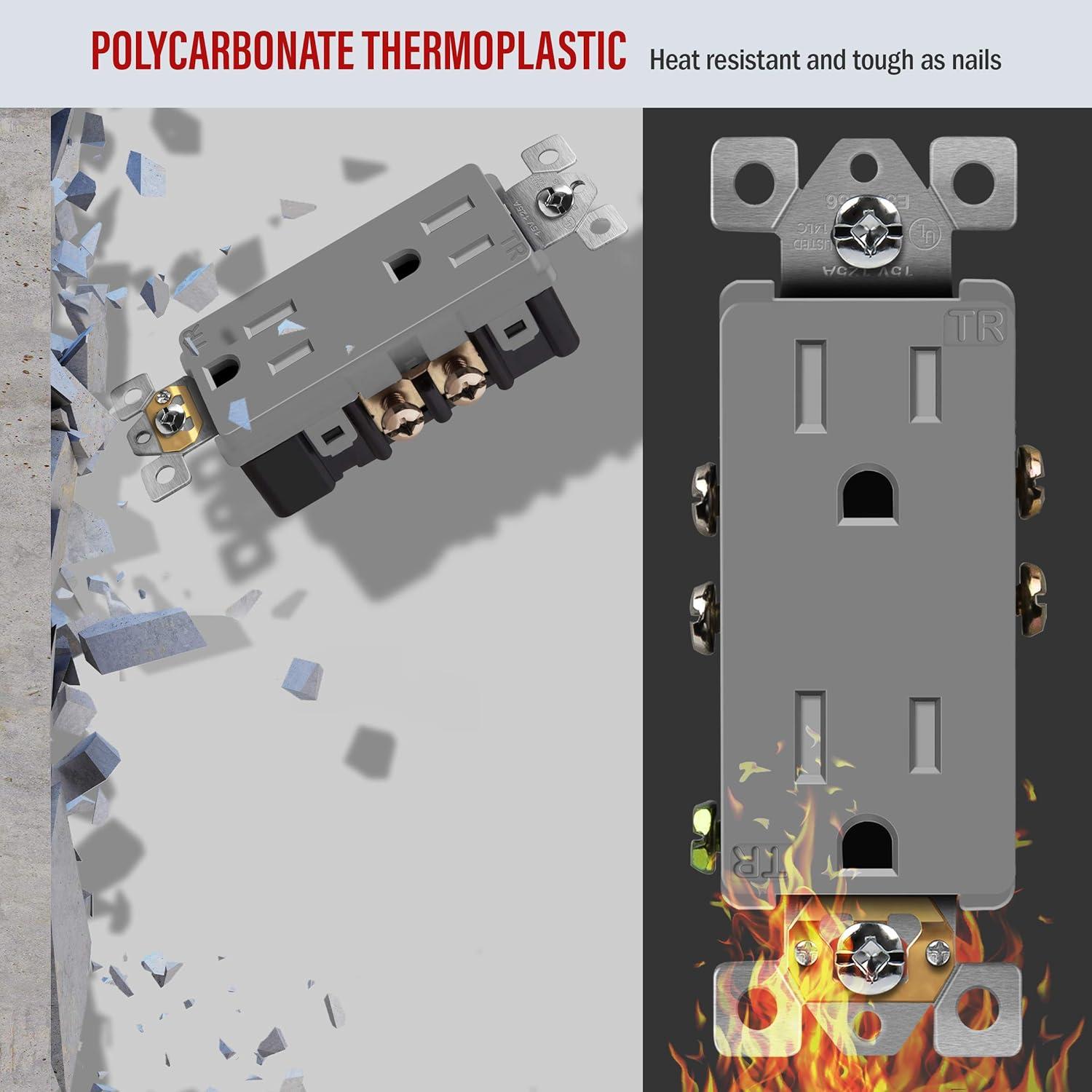 Gray Tamper-Resistant Decorator Receptacle Outlet with Wall Plate