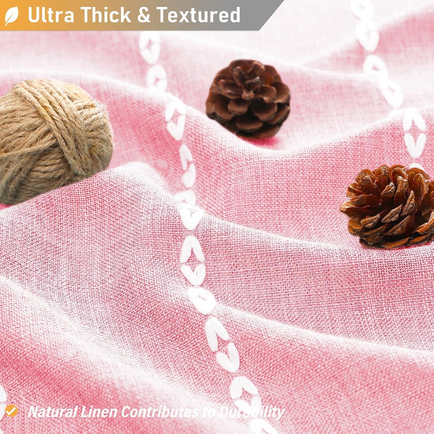 BTTN Pink Boho Shower Curtain, Linen Rustic Striped Fabric Shower Curtain Set with Tassel, Water Repellent, Bohemian Modern Farmhouse Cloth Shower Curtain for Bathroom with Hooks, 72"x72", Blush