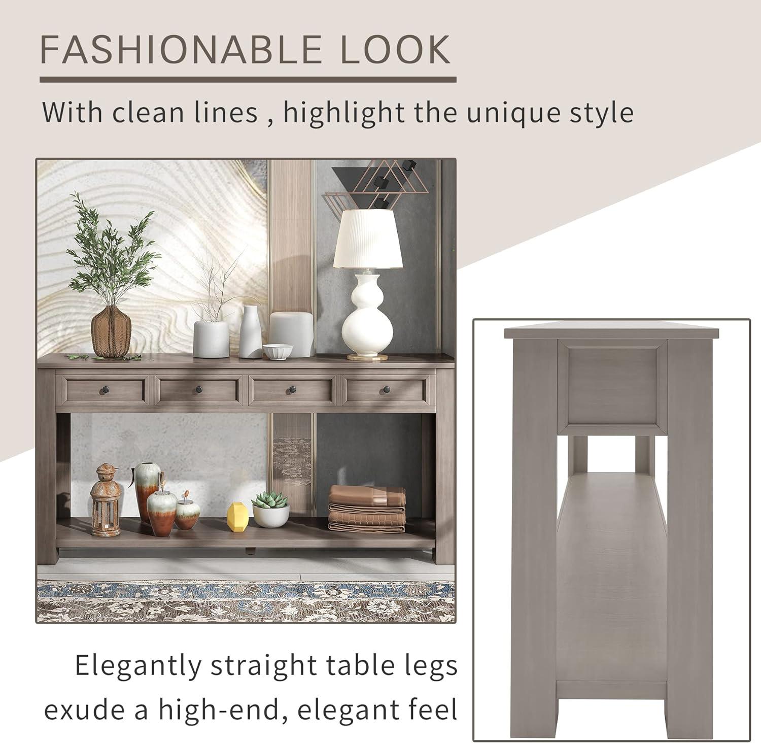 Console Table Hallway Sofa Entryway Side Table 63" Long Furniture with 4 Drawers and Bottom Shelf for Living Room Home Decor (Gray Wash)